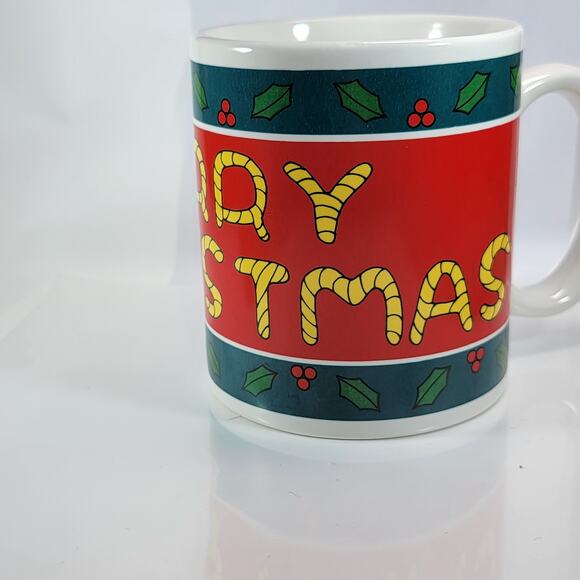 Vintage Merry Christmas Mug WCL Retro Holly Holiday Coffee Cup - Picture 5 of 10